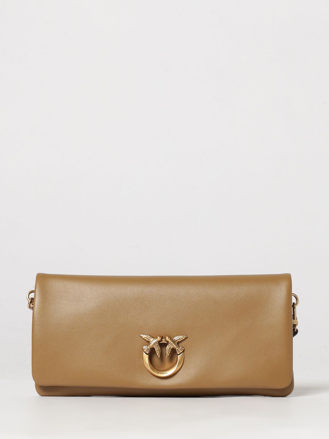 PINKO Clutch Love Bag Click Soft Horizontal Classic in pelle liscia con logo Love Birds