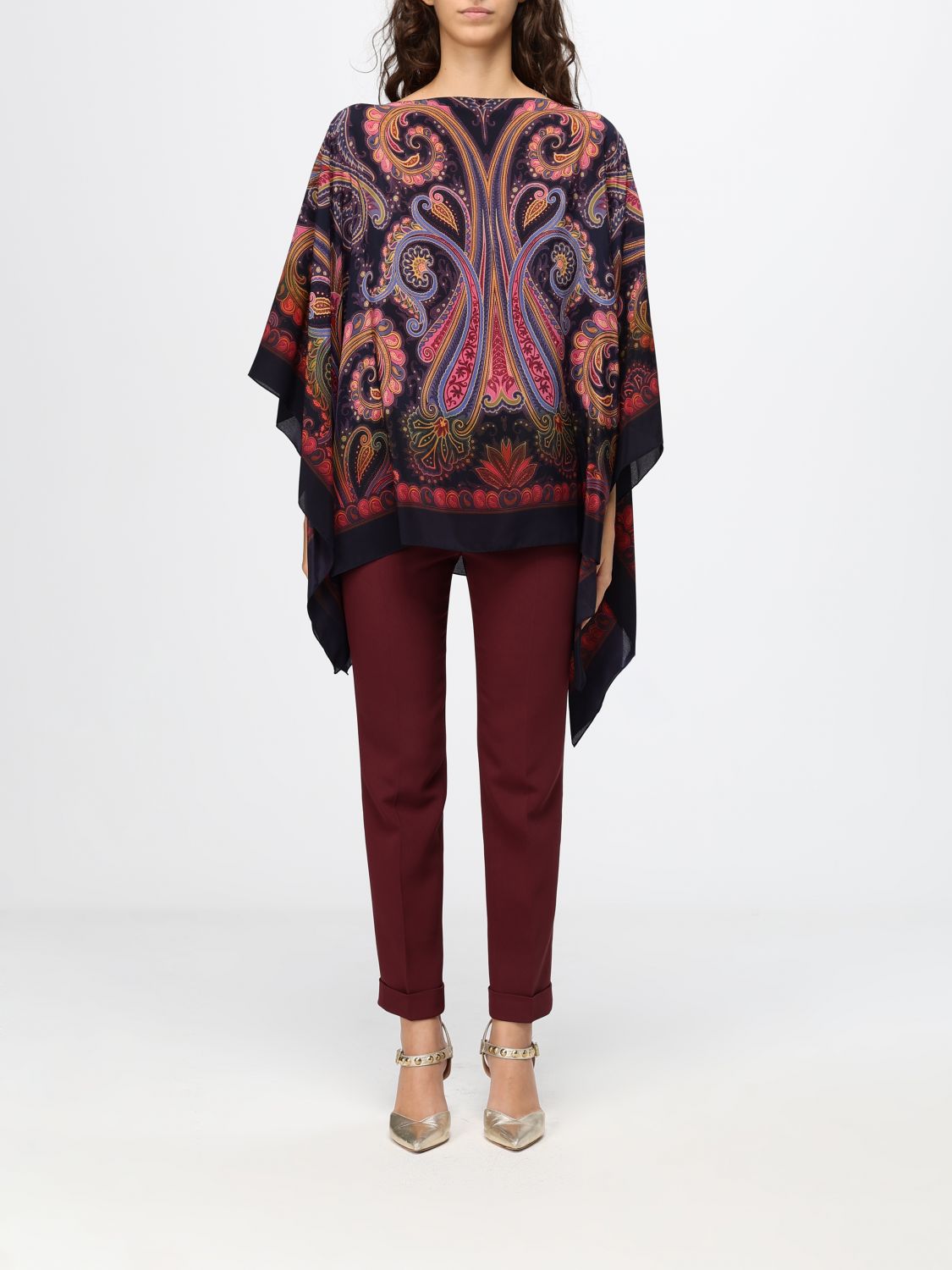 ETRO Paisley Print Silk Blouse with Asymmetrical Hem