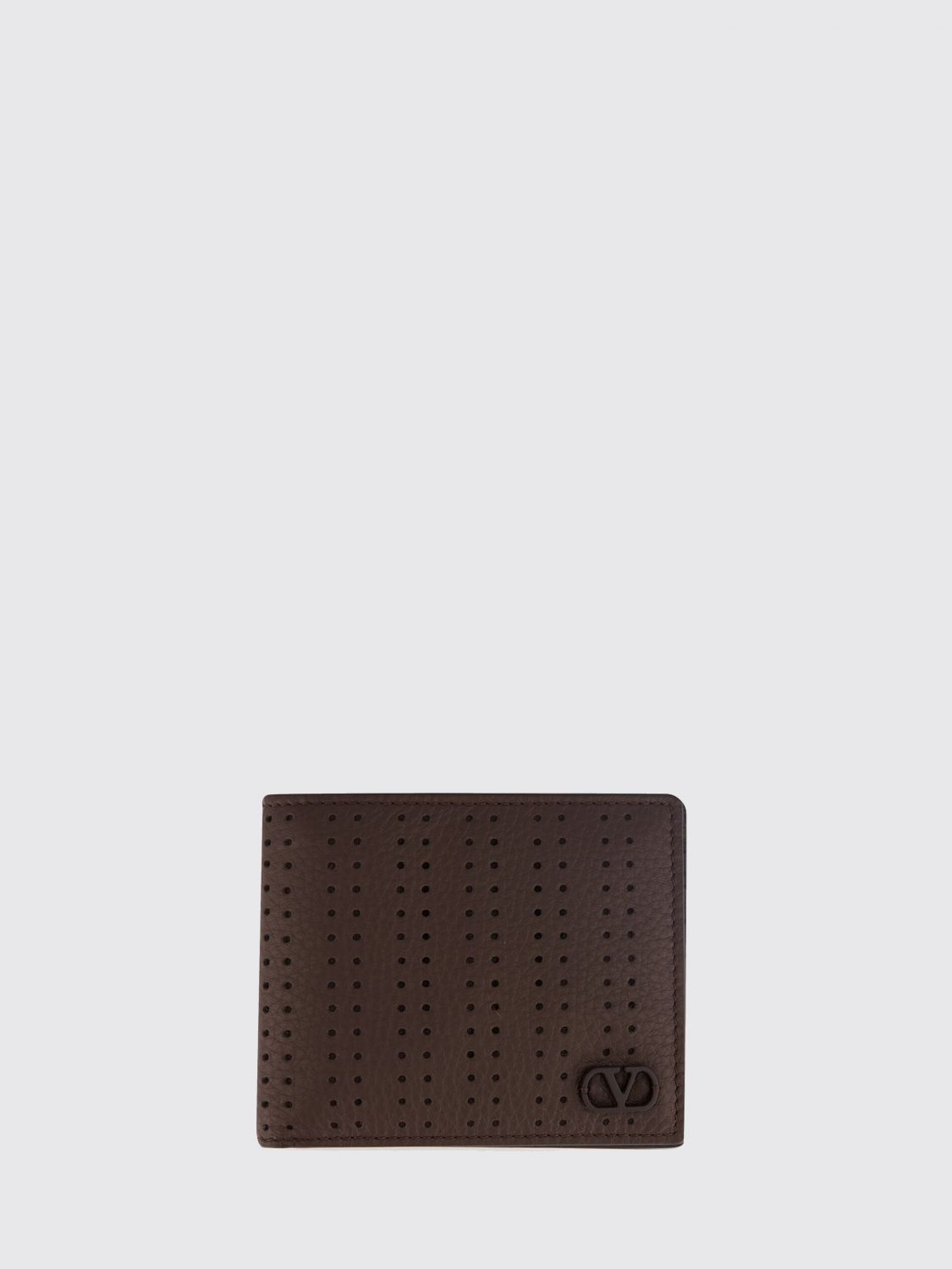 VALENTINO GARAVANI Portafoglio bifold in pelle di vitello traforata con VLogo