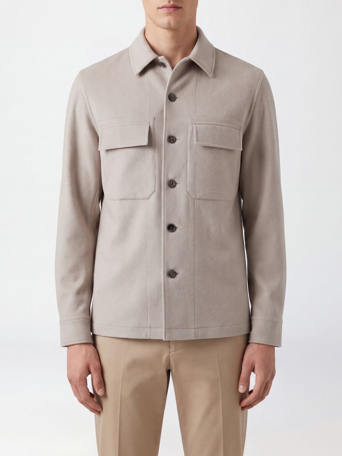 Zegna Pure Cashmere Shirt Jacket with Patch Pockets and Classic Collar