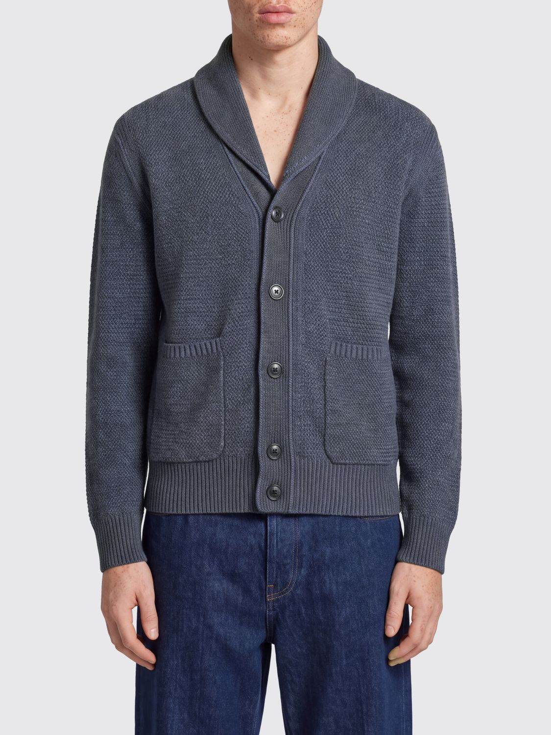 Zegna Virgin Wool Cardigan with Shawl Collar and Patch Pockets