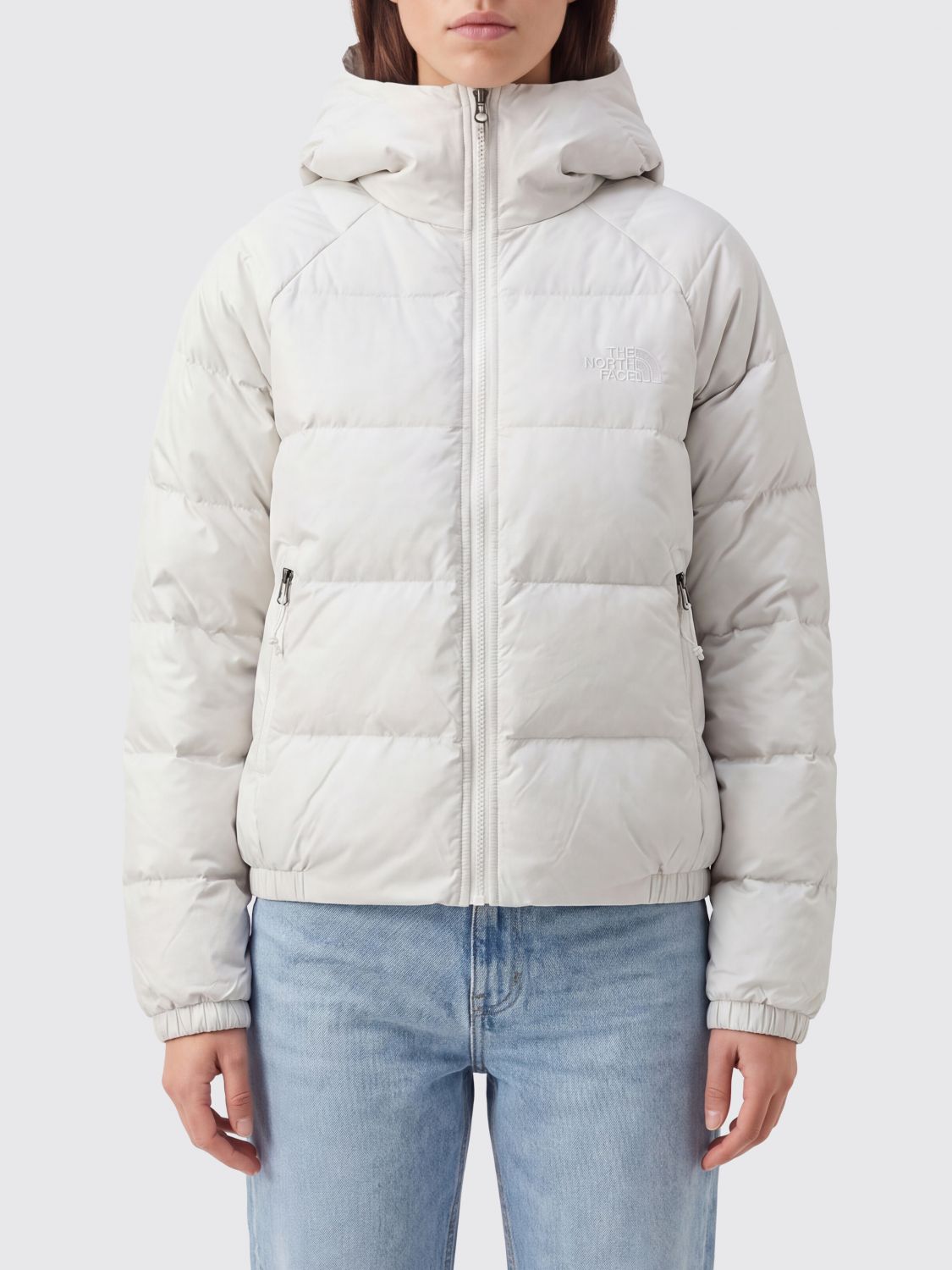 THE NORTH FACE Piumino corto in nylon trapuntato con cappuccio e logo a contrasto