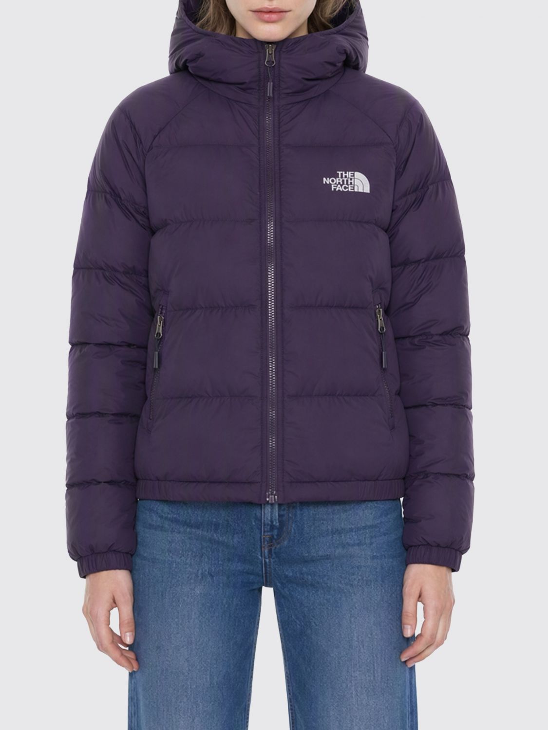 THE NORTH FACE Piumino corto in nylon trapuntato con cappuccio e logo a contrasto