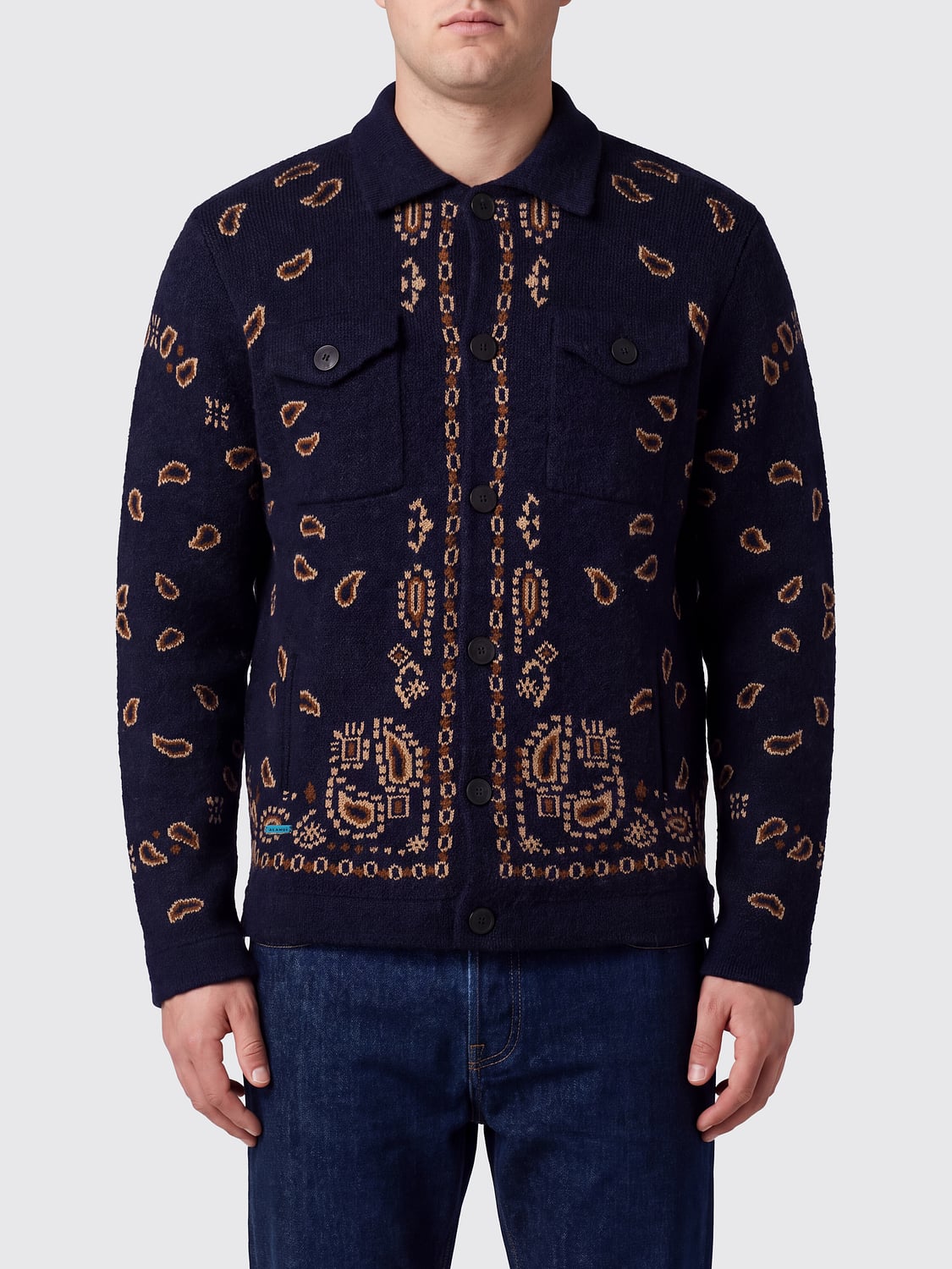 ALANUI Paisley Wool and Cashmere Blend Polo Cardigan with Pockets