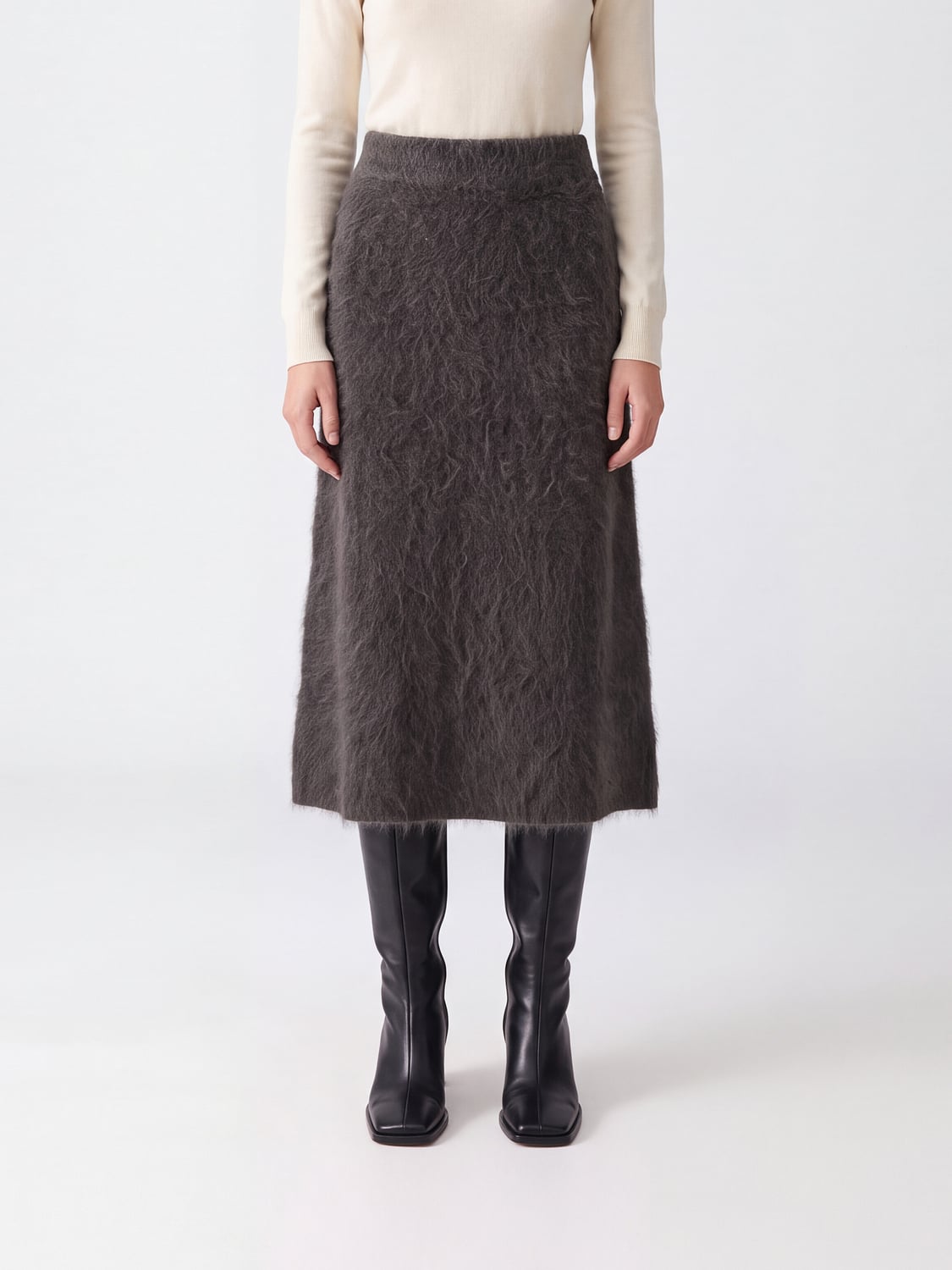 LISA YANG Gonna midi in maglia di puro cashmere a vita alta