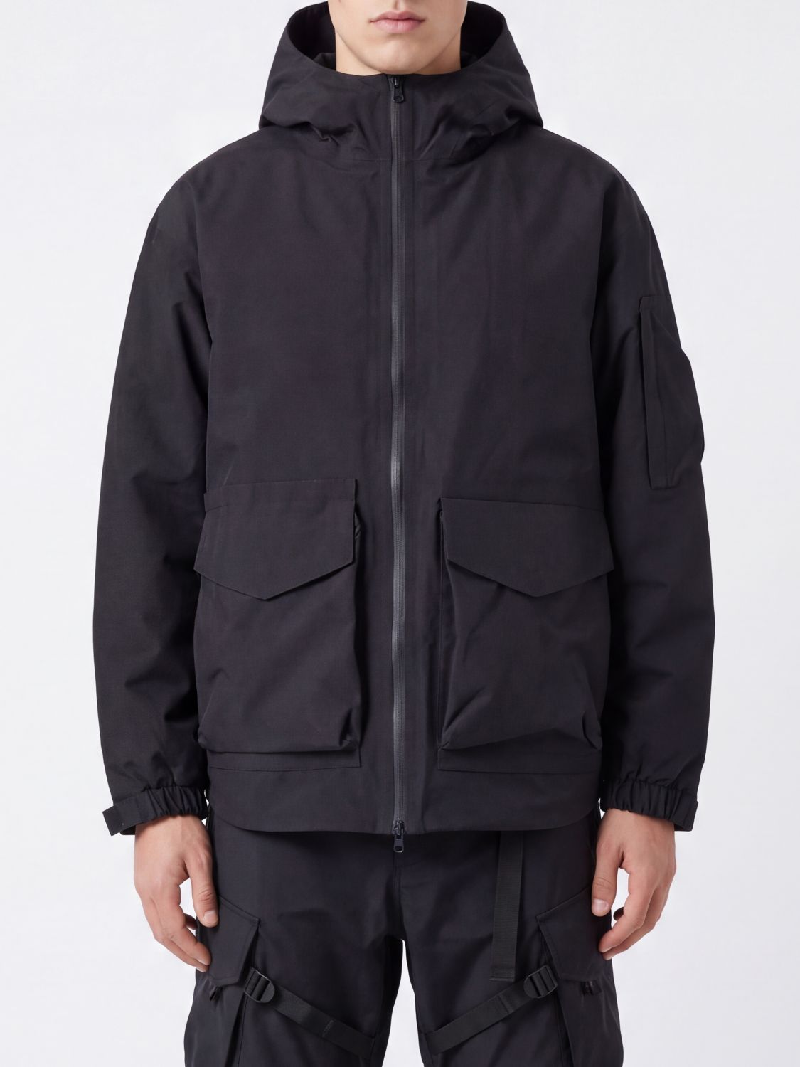 Y-3 Hooded High-Neck Windbreaker Jacket in Recycled Polyester