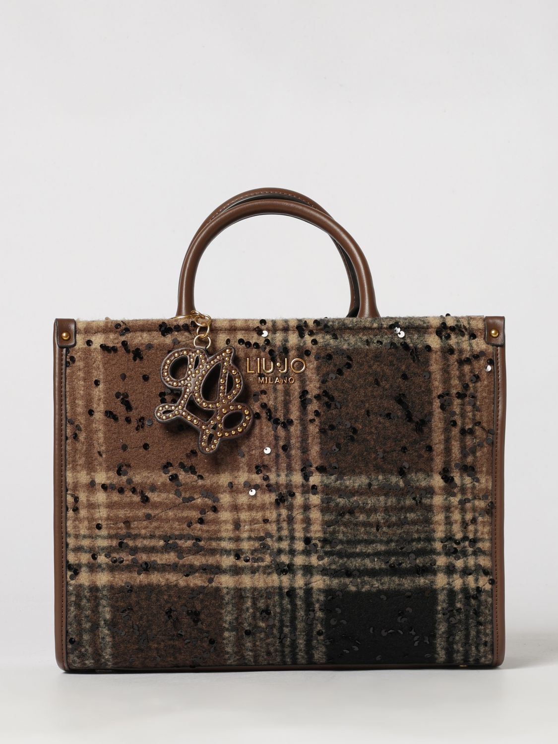 LIU JO Check Pattern Viscose-Blend Handbag with Logo Charm