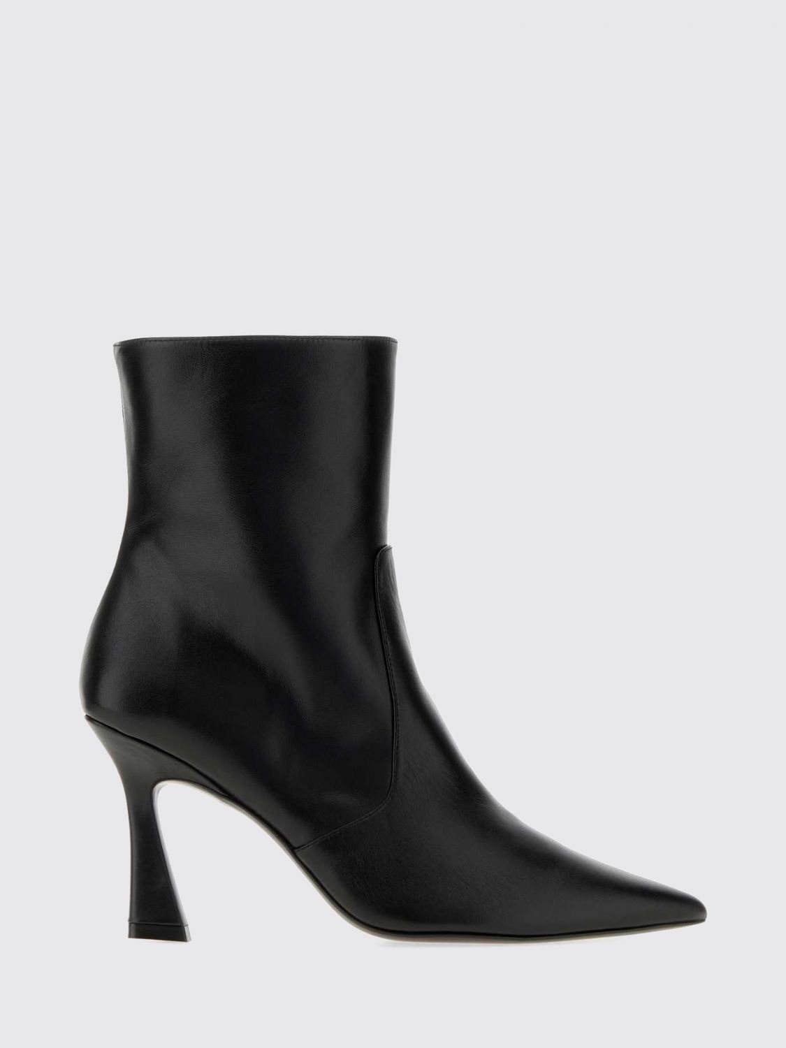Stuart Weitzman Vinnie High-Heeled Leather Ankle Boots with Almond Toe