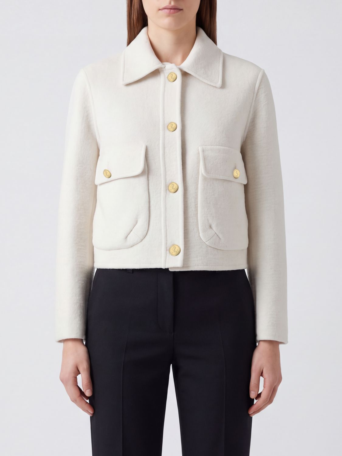 Thom Browne Short Coat in Wool and Cashmere with 4-Bar Motif