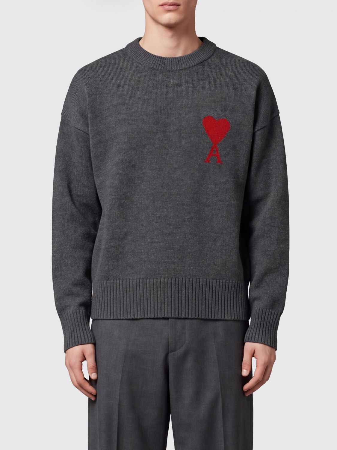 Ami Paris Jacquard Logo Wool Crewneck Jumper with Dropped Shoulders