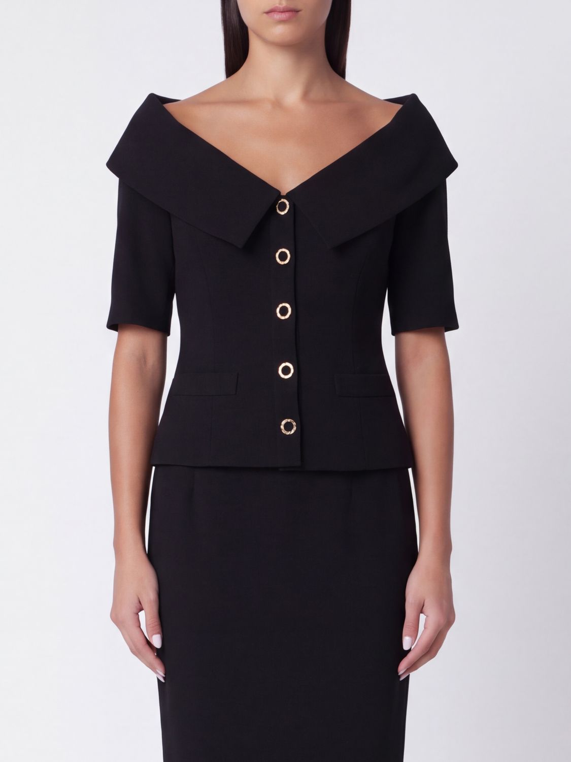 Alessandra Rich Short-Sleeved Virgin Wool Slim Fit Cropped Blazer