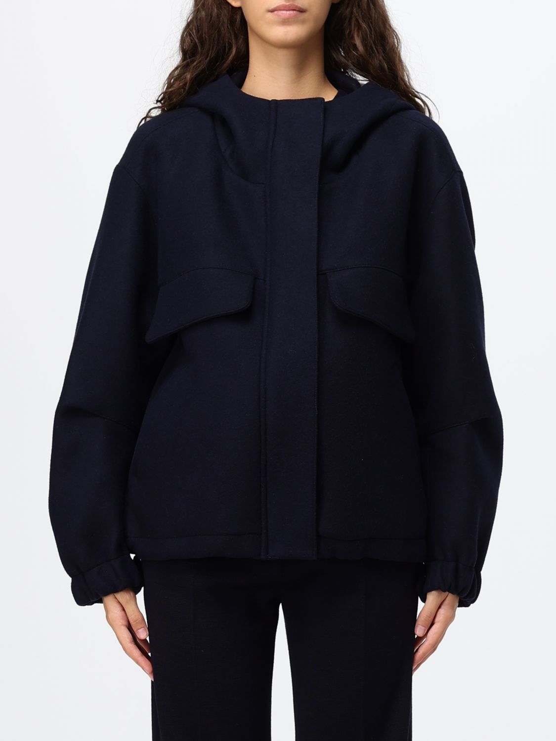 TELA Relaxed Fit Hooded Short Coat in Virgin Wool Blend TELA Relaxed Fit Hooded Short Coat in Virgin Wool Blend