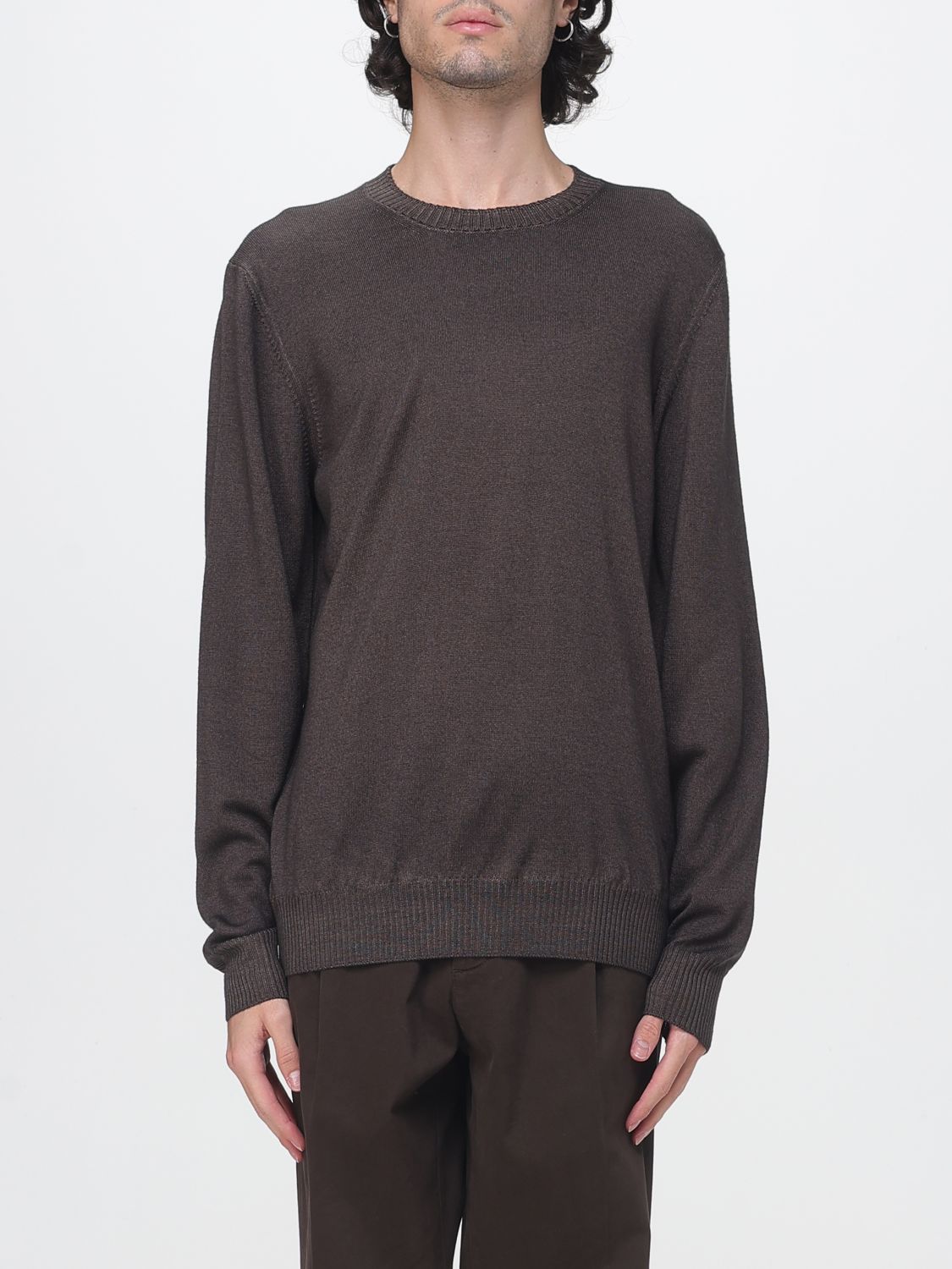Fay Crewneck Jumper in Pure Wool with Long Sleeves and Ribbed Trims