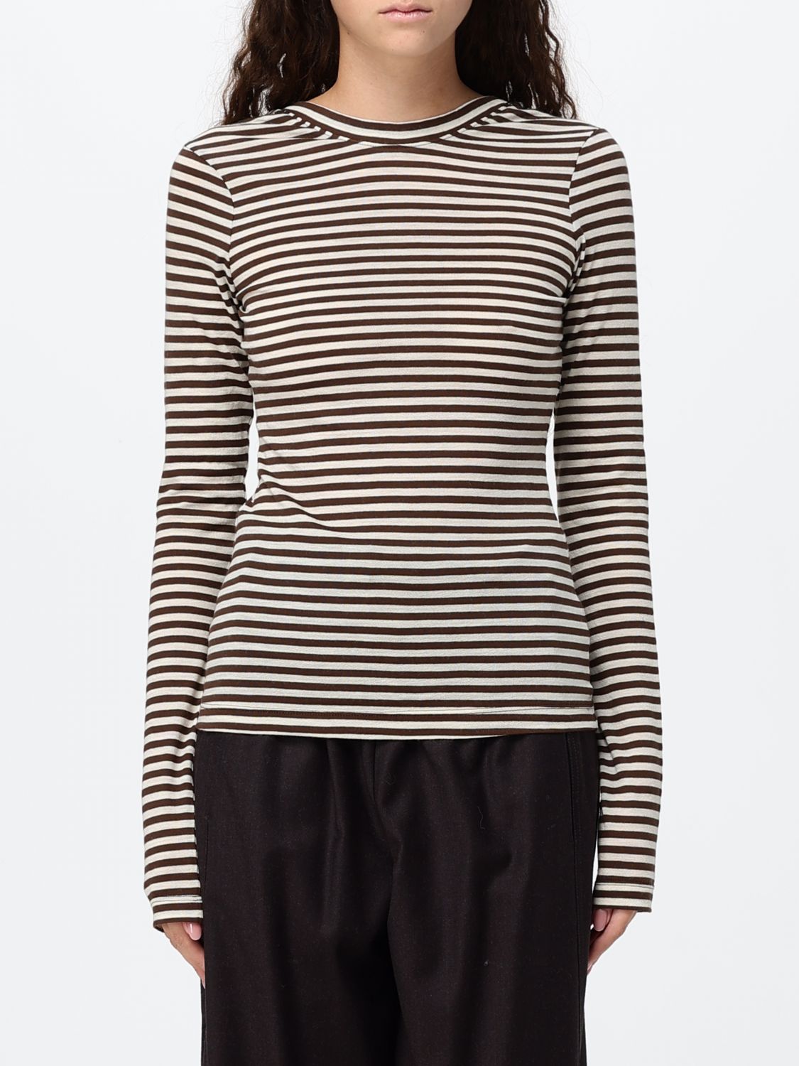 TELA Striped Cotton and Wool-Blend Long-Sleeved T-shirt with a Slim Fit TELA Striped Cotton and Wool-Blend Long-Sleeved T-shirt with a Slim Fit