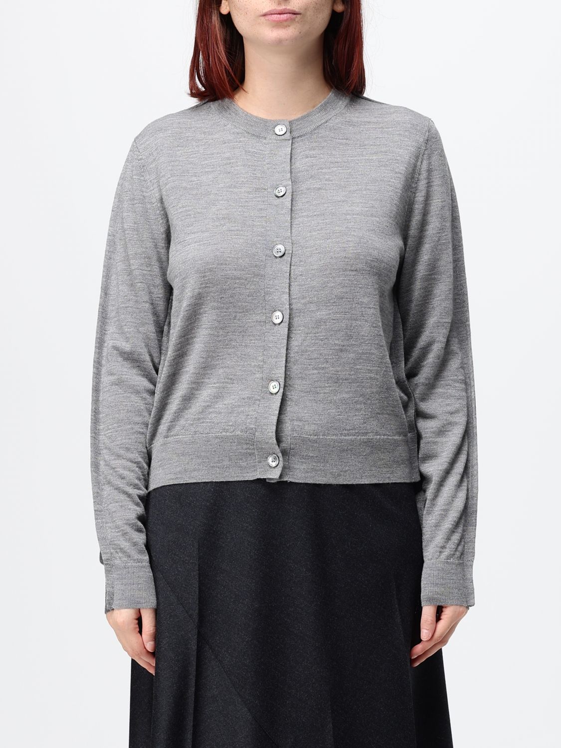 TELA Crew-Neck Wool Cardigan with Button Fastening and Ribbed Trims TELA Crew-Neck Wool Cardigan with Button Fastening and Ribbed Trims