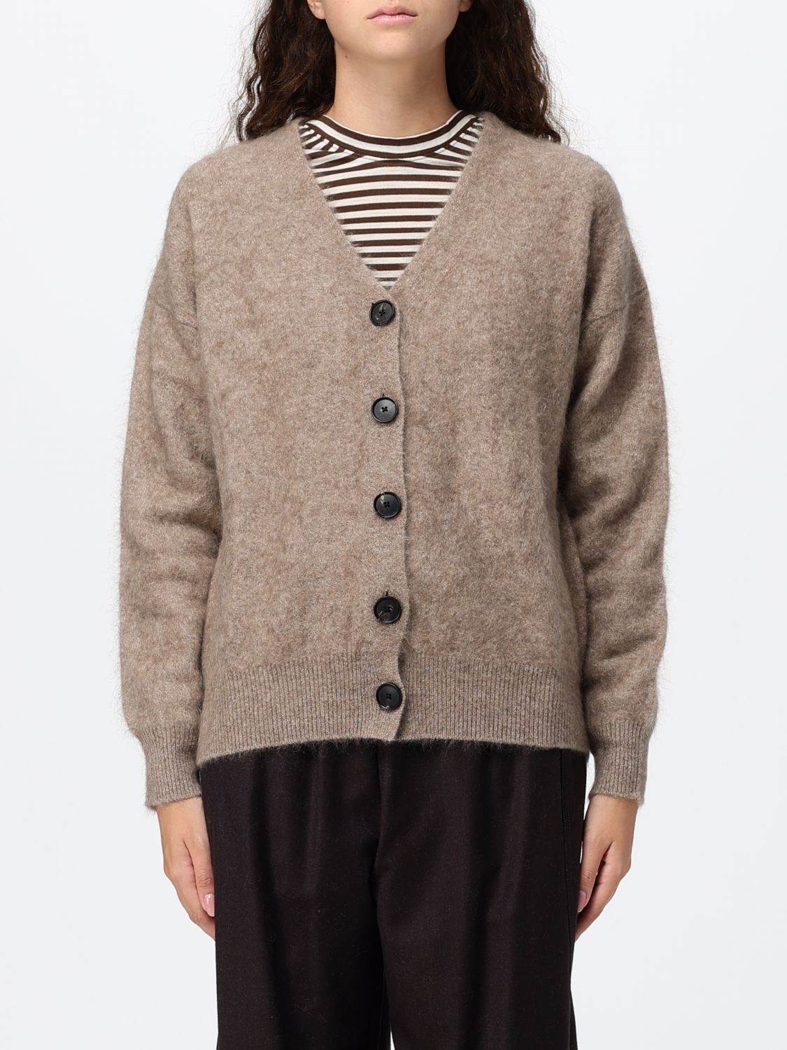 TELA Cashmere and Wool-Blend Cardigan with a V-Neck and Dropped Shoulders TELA Cashmere and Wool-Blend Cardigan with a V-Neck and Dropped Shoulders