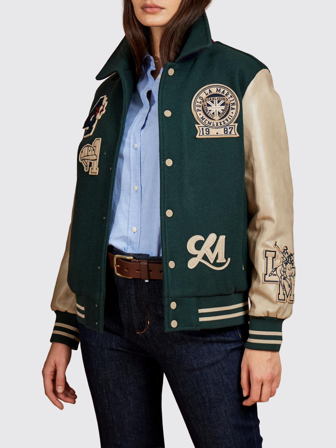 LA MARTINA Wool Blend Bomber Jacket with Logo Patch and Contrast Trim LA MARTINA Wool Blend Bomber Jacket with Logo Patch and Contrast Trim
