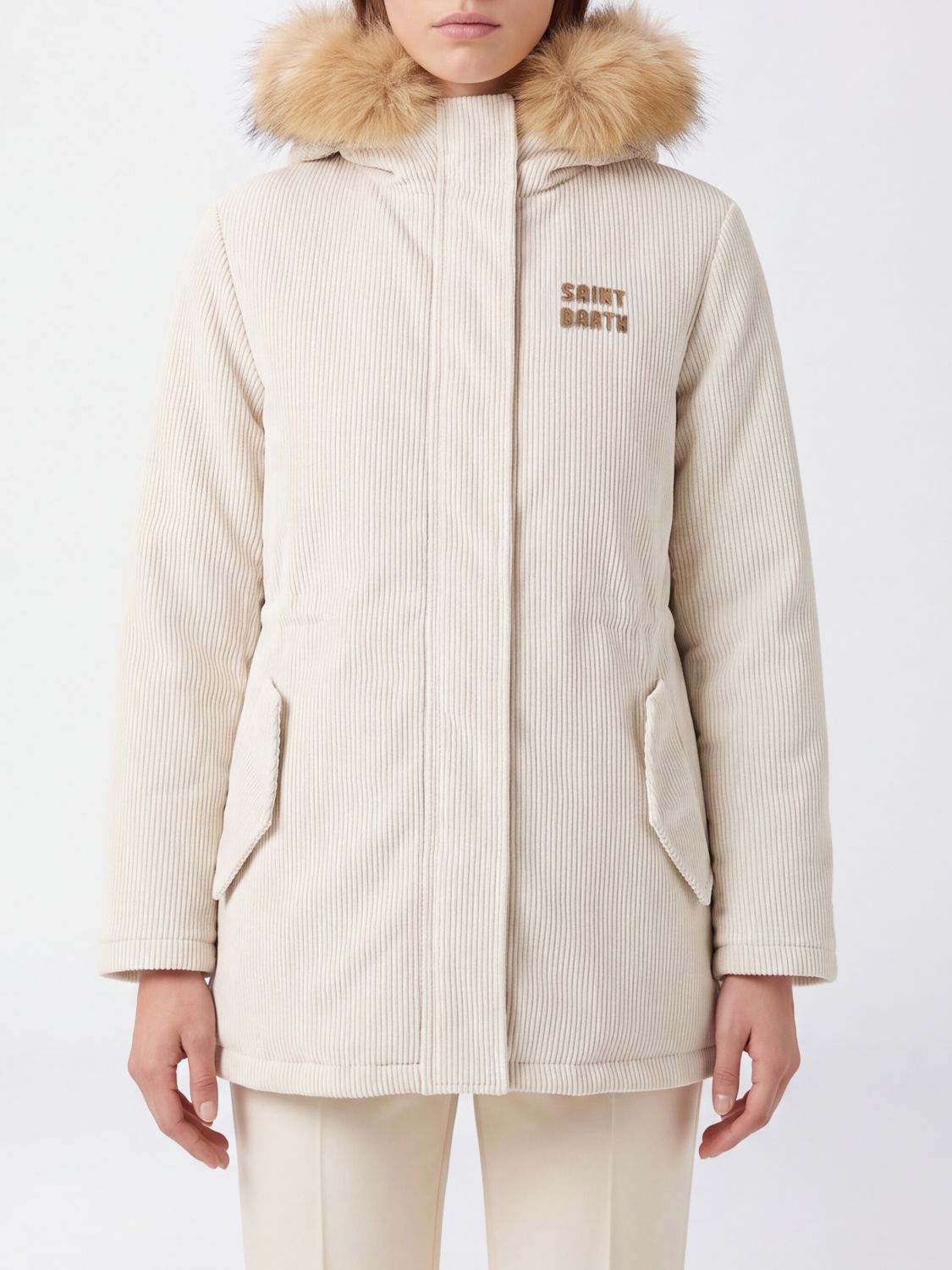 MC2 SAINT BARTH Short Padded Velvet Parka with Shearling Hood