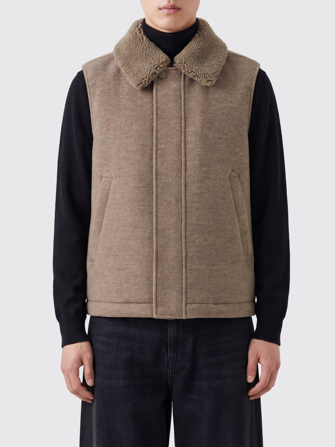 Canali Padded Wool and Cashmere Gilet with Fur Collar
