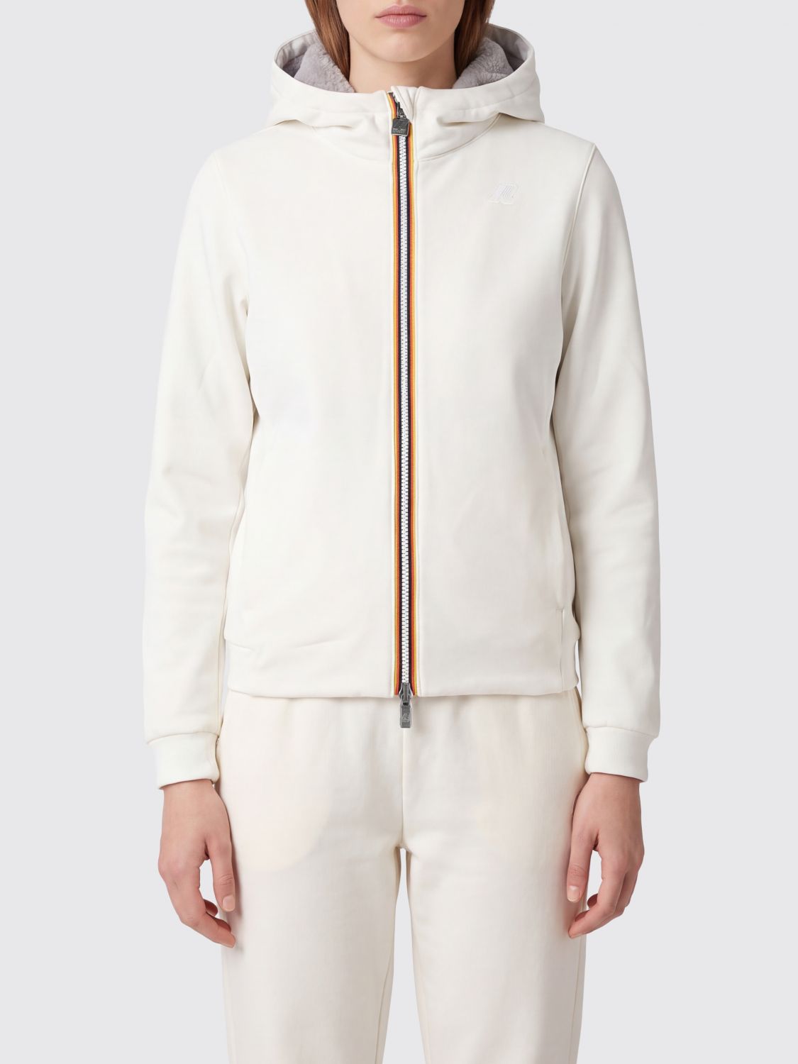 K-Way Deva Reversible Short Jacket with Shearling Hood and Zip Closure