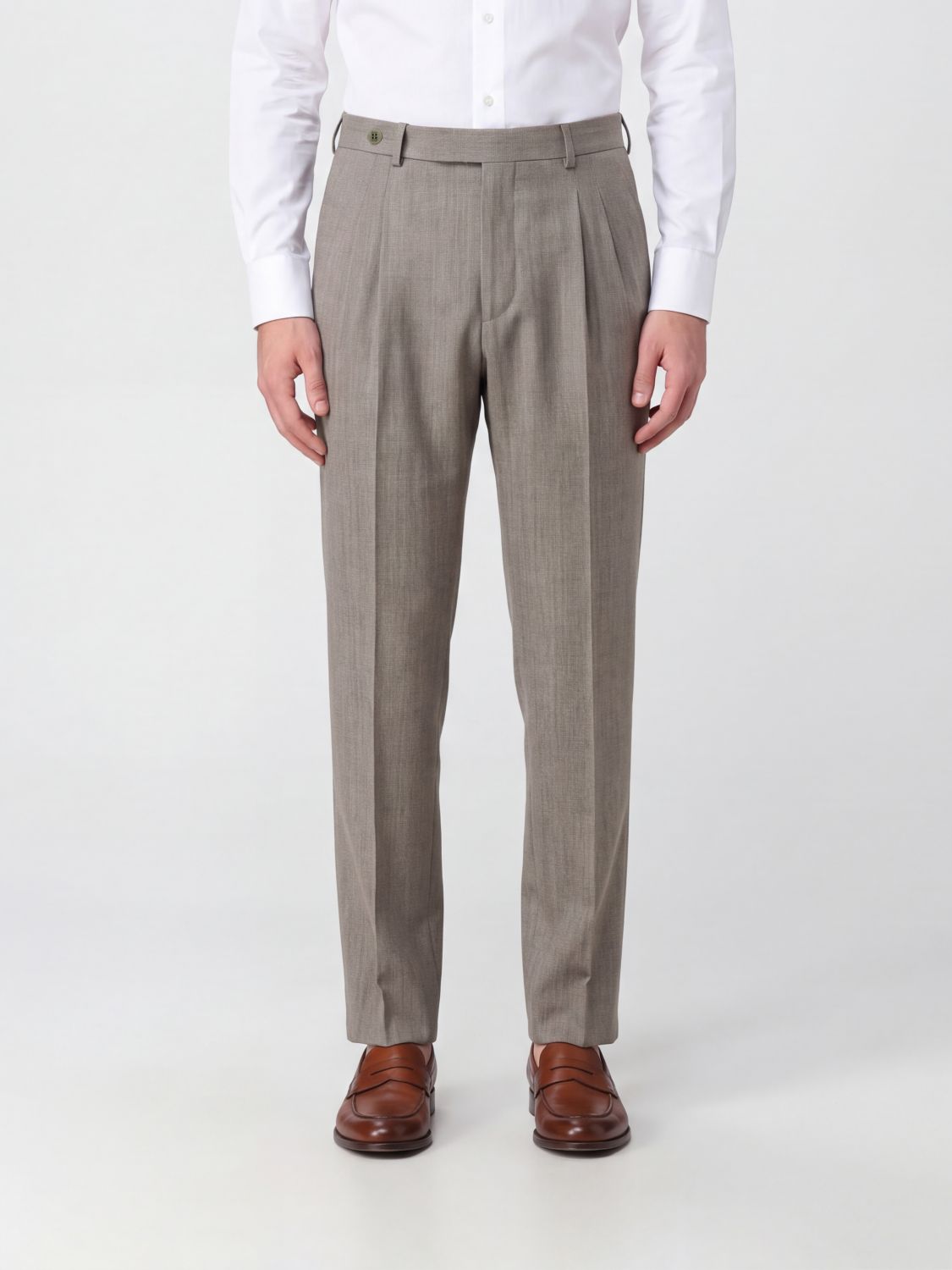 Brioni Slim Fit Pleated Tailored Trousers in Pure Wool