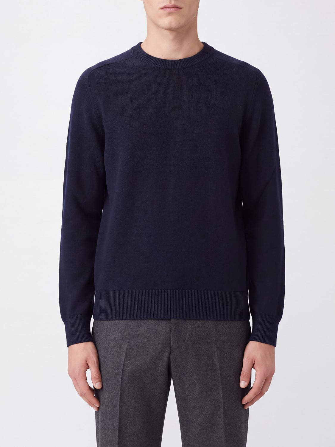 Brioni Crewneck Jumper in Pure Cashmere with Long Sleeves and Ribbed Trims