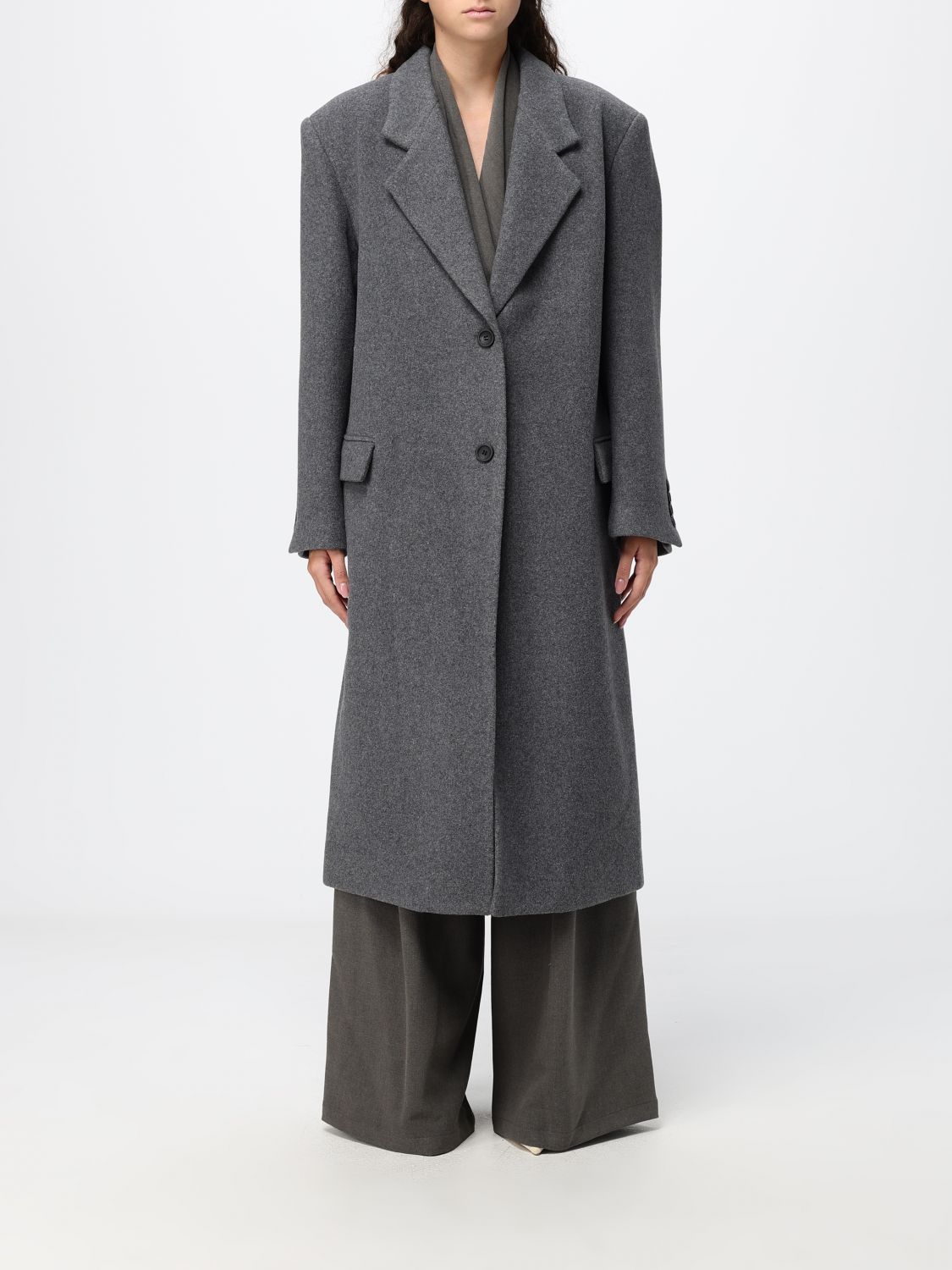 Eleh Long Single-Breasted Wool Blend Coat with an Oversize Fit
