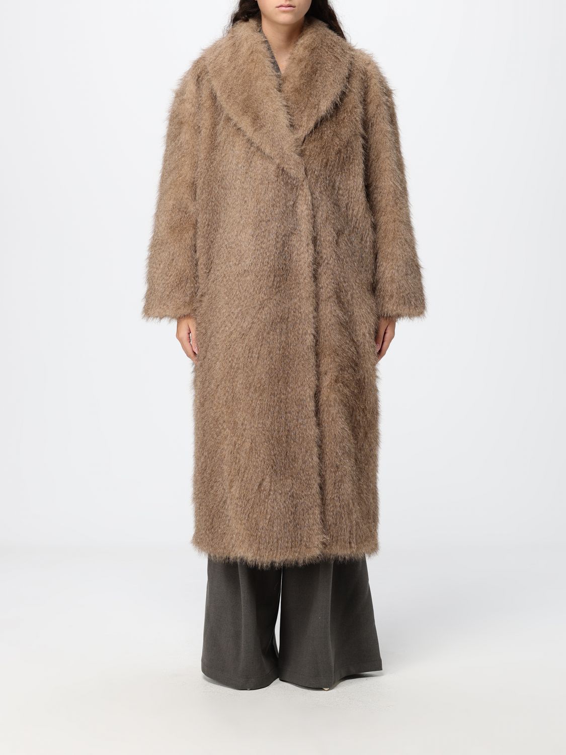 Eleh Long Oversize Faux Fur Coat with Slit Pockets