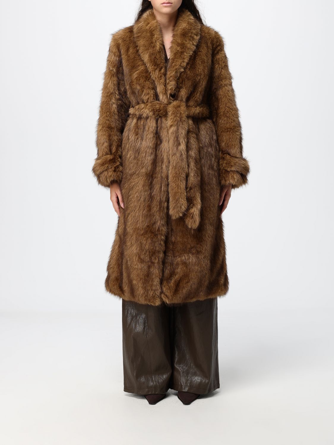Eleh Faux Fur Robe Coat with Self-Tie Belt