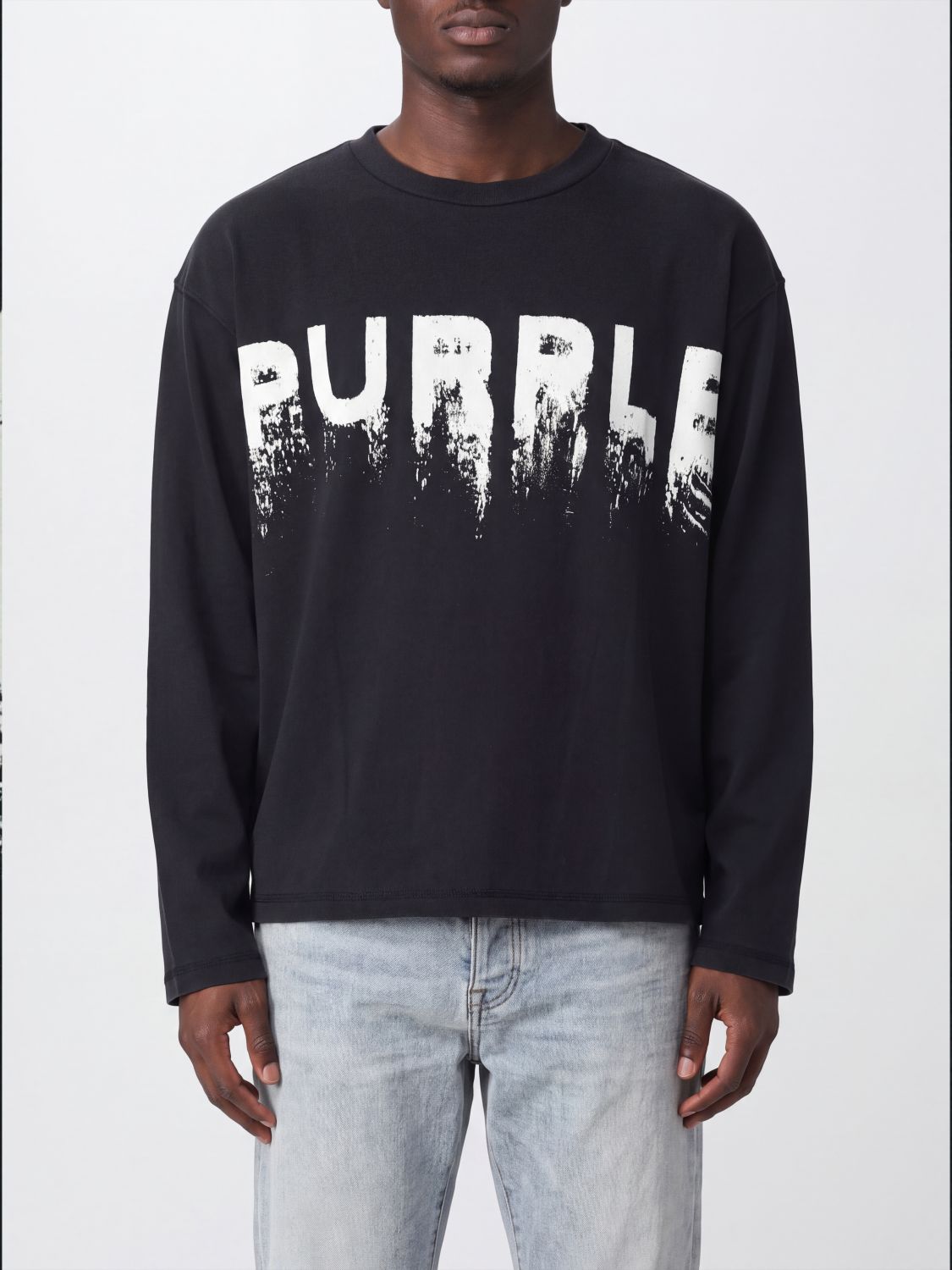 Purple Long-Sleeved Slogan Print Cotton T-Shirt