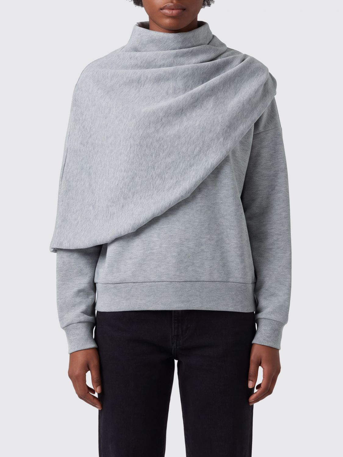 Magda Butrym High Neck Draped Cotton Sweatshirt with Relaxed Fit