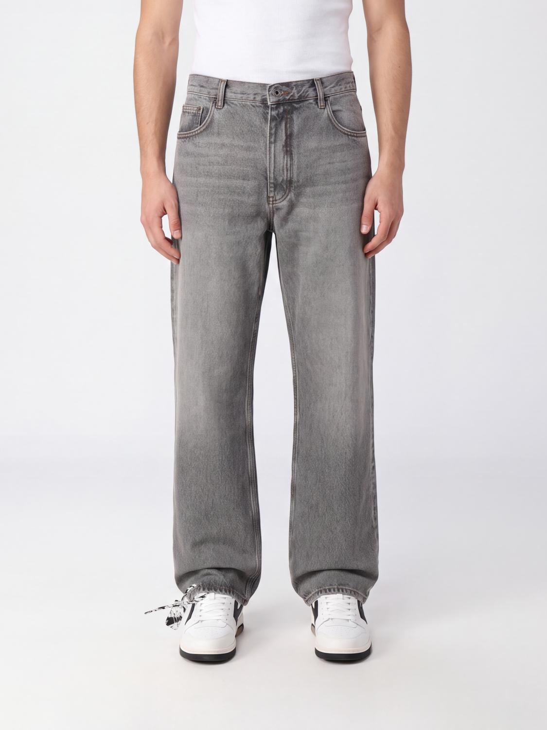 Off-White Striped Wide Leg Denim Jeans with Diagonals Logo