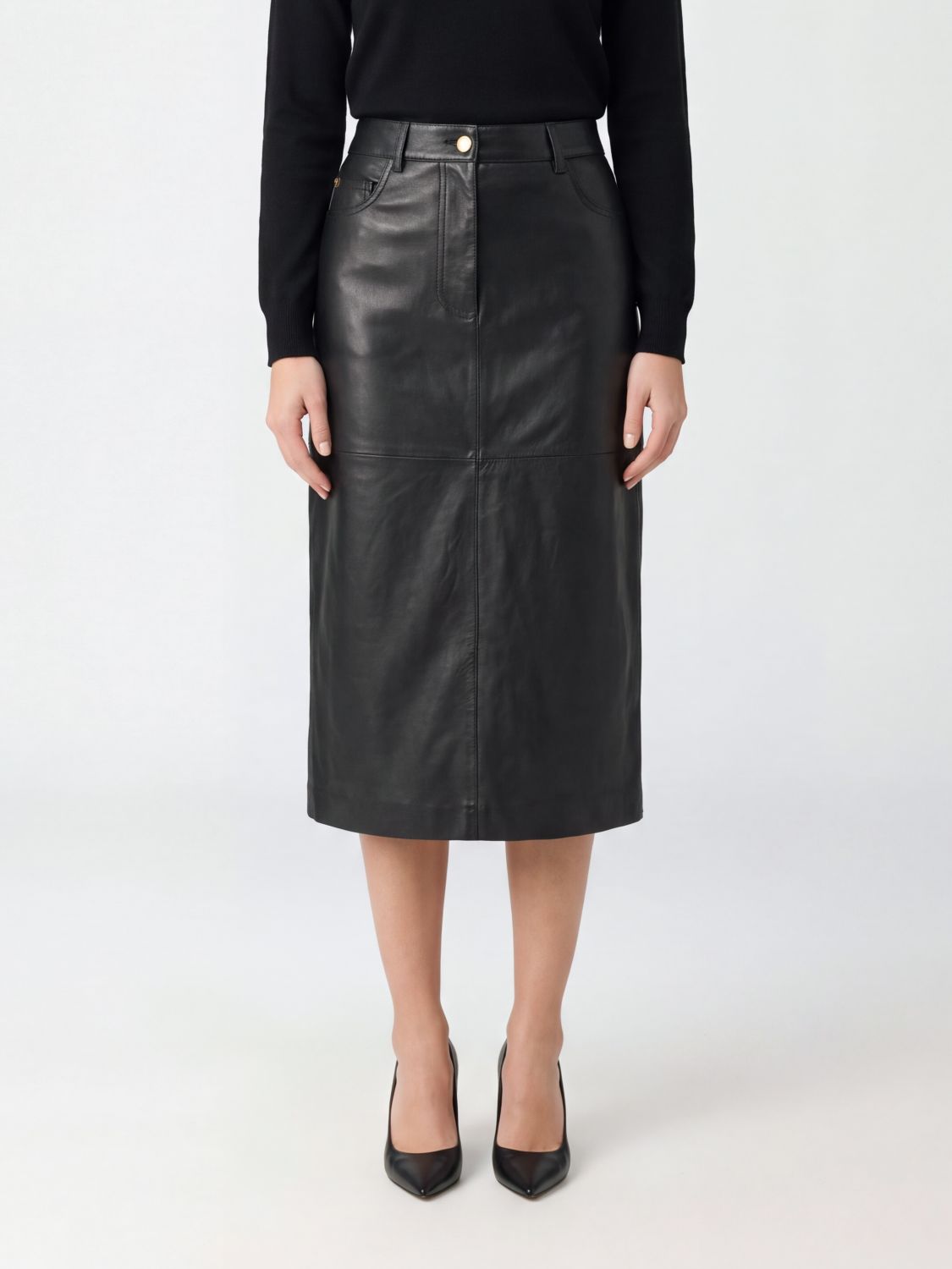 'S Max Mara Gonna midi a tubino in pelle di agnello liscia a vita alta
