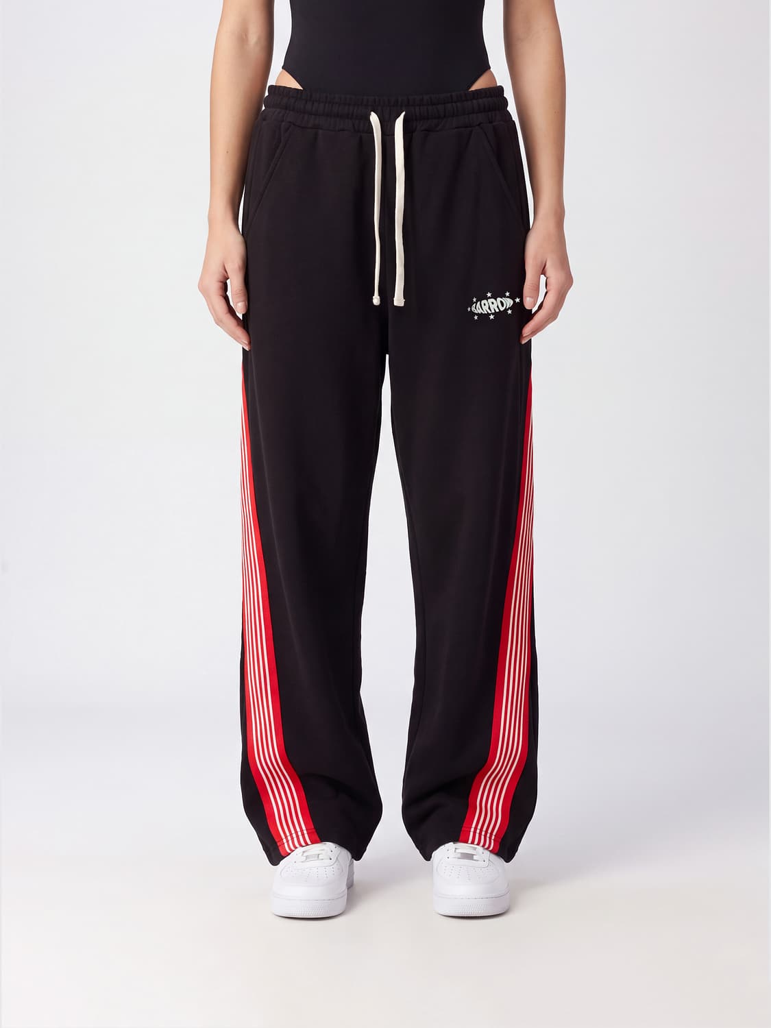 BARROW Striped Wide-Leg Cotton Jogging Trousers with Mid-Rise Waist