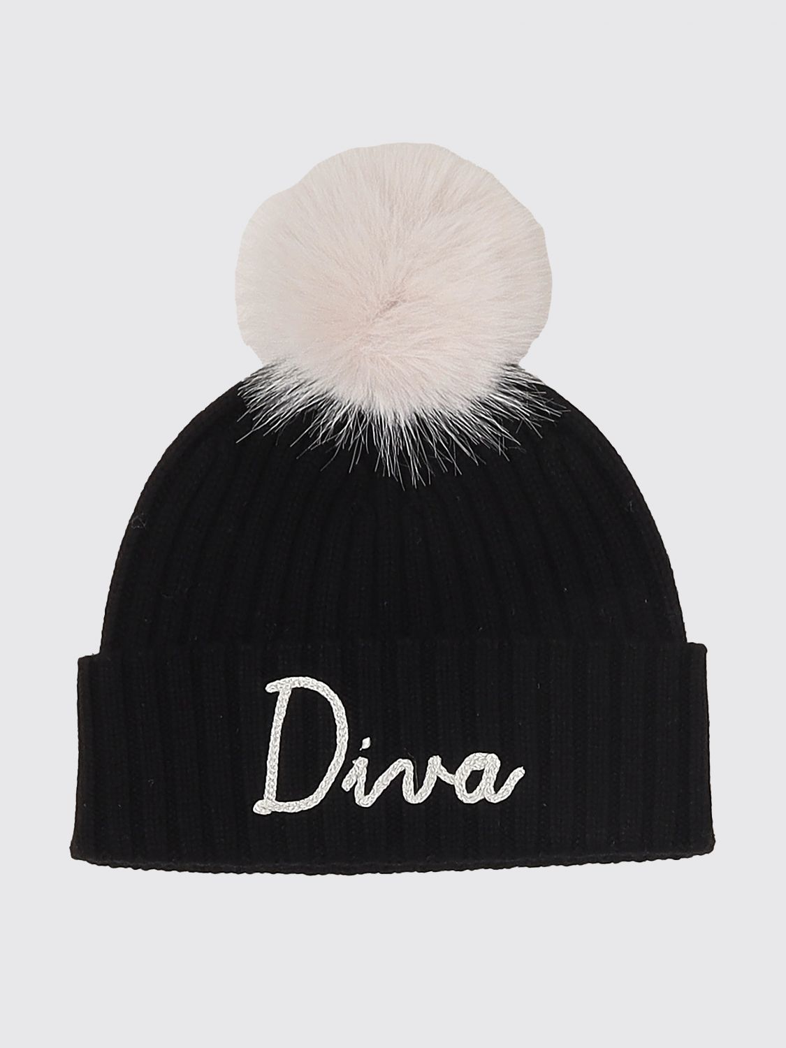 Mc2 Saint Barth Wool and Cashmere Blend Beanie with Pom-Pom and Slogan