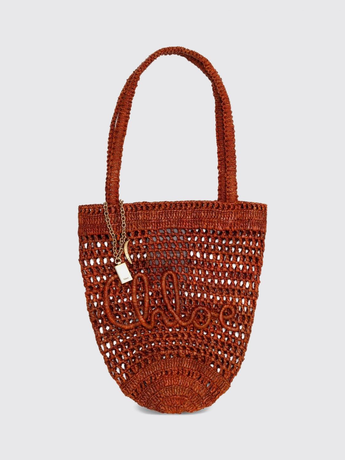 CHLOÉ Summer Banana Crochet Raffia Shoulder Bag with Logo