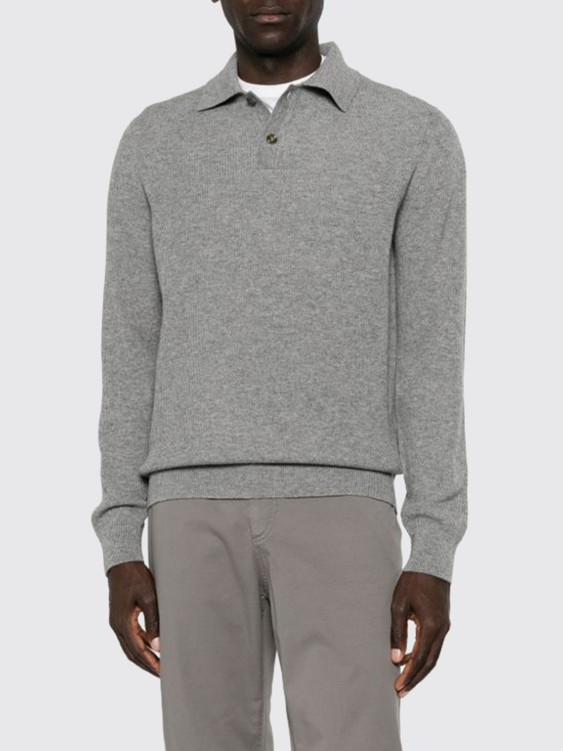 Lardini Long-Sleeve Wool and Cashmere-Blend Knit Polo Shirt