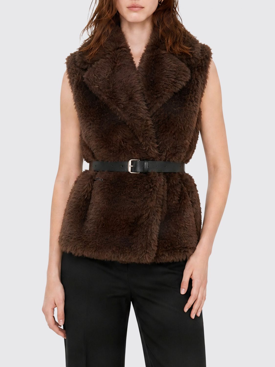 Parosh Sleeveless Faux Fur Robe Vest P. A.R. O.S. H. with Adjustable Belt