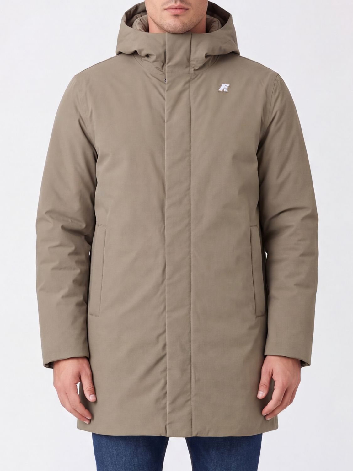 K-Way Knee-Length Technical Fabric Parka with Padded Hood