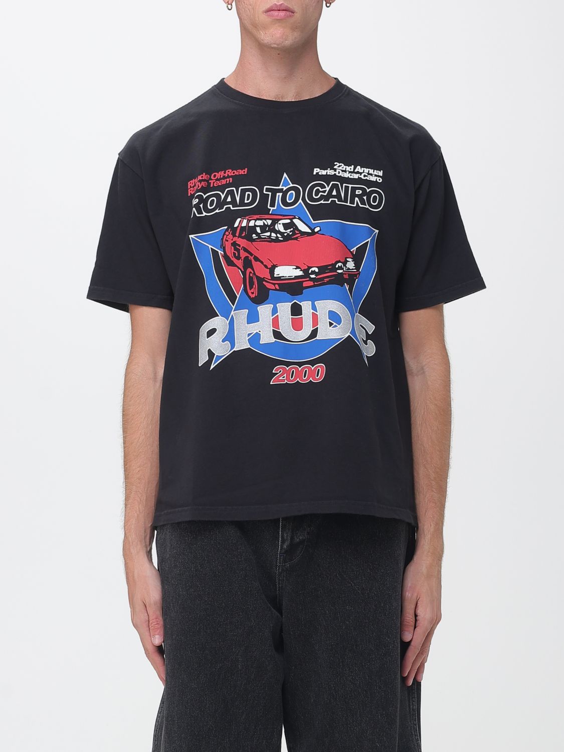 RHUDE Road To Cairo Graphic Print Crewneck Cotton T-shirt