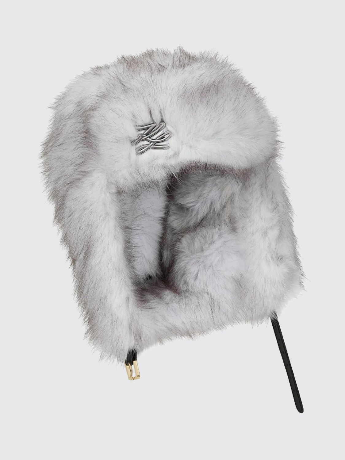 KARL LAGERFELD Bicolour Monogram Pattern Faux Fur Beanie