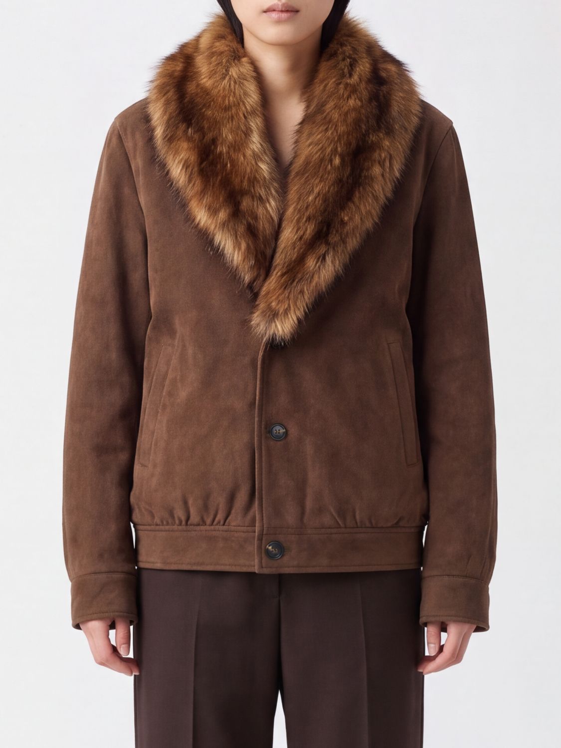 Mm6 Maison Margiela Short Faux Leather Jacket with Fur Collar
