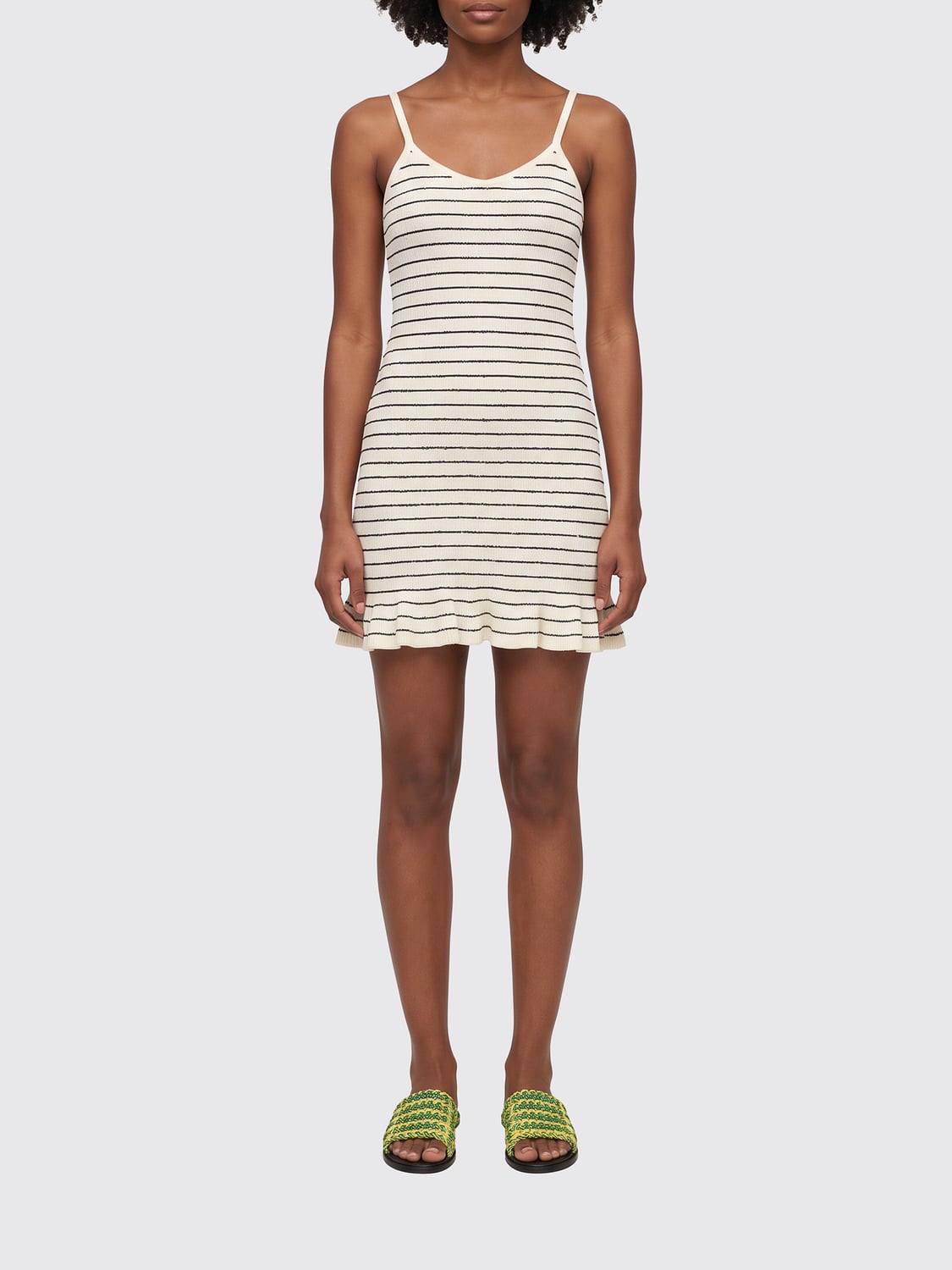JW ANDERSON Striped Off-The-Shoulder Cotton Sheath Mini Dress JW ANDERSON Striped Off-The-Shoulder Cotton Sheath Mini Dress