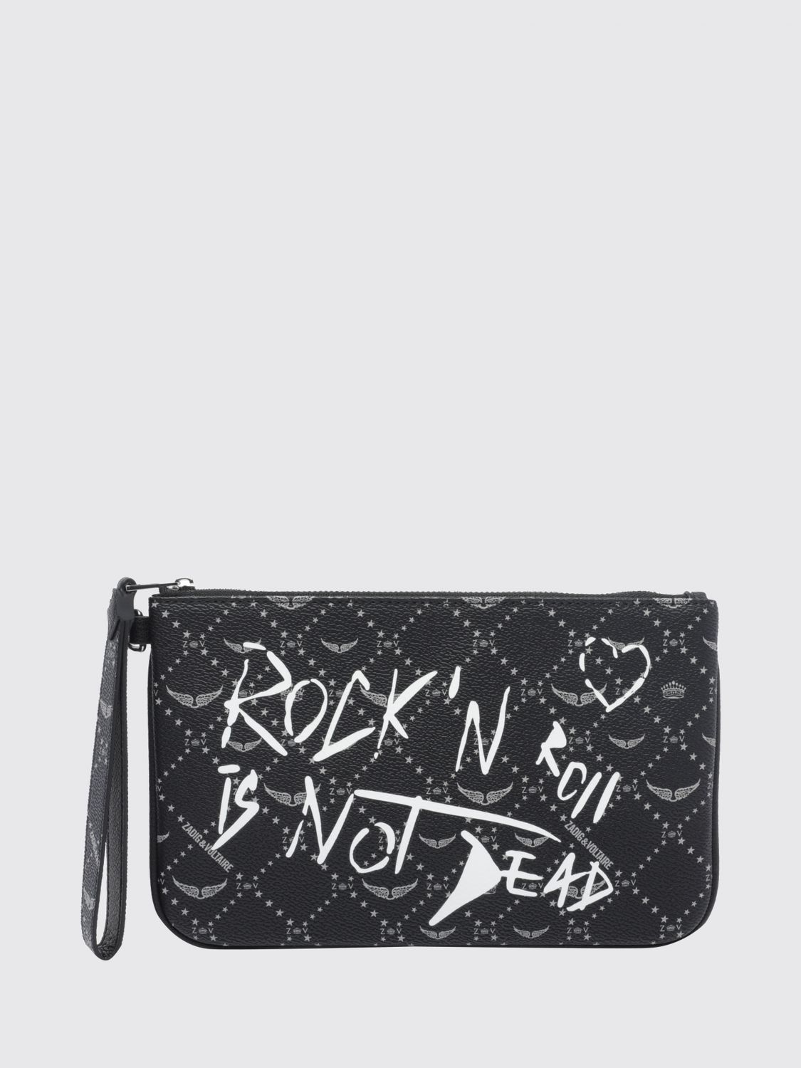 Zadig & Voltaire Logo Print Coated Cotton Clutch with Wrist Strap