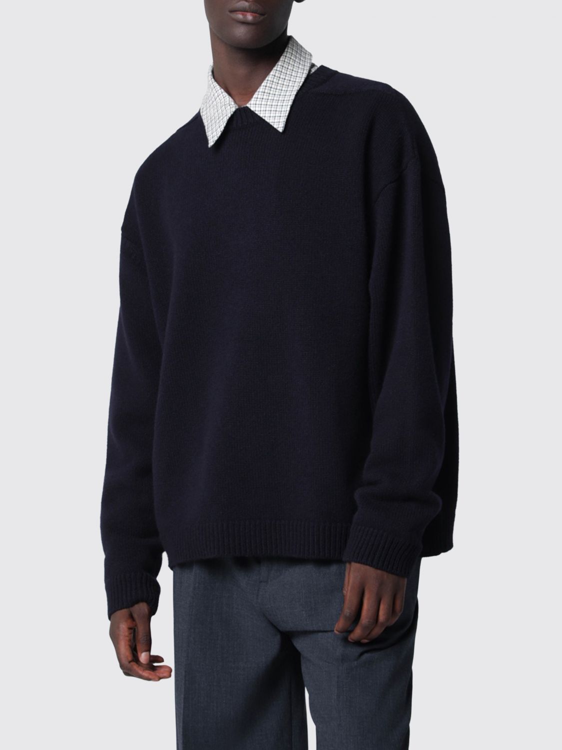 Studio Nicholson Relaxed Fit Lambswool Crewneck Jumper with Dropped Shoulders