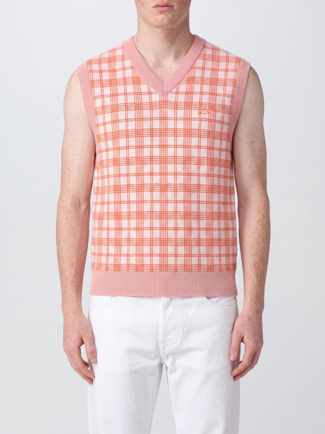 Loewe Tartan Wool Knit Vest with V-Neck