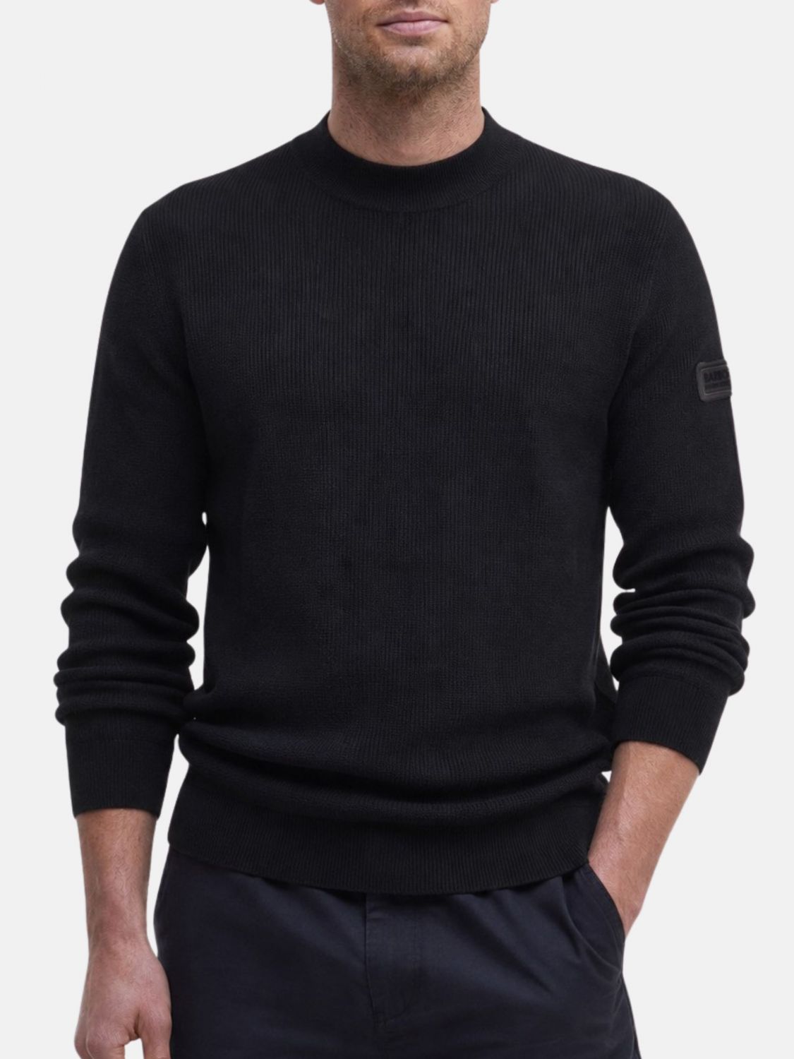 BARBOUR Slim Fit Wool Crewneck Jumper with Applied Logo and Ribbed Trims BARBOUR Slim Fit Wool Crewneck Jumper with Applied Logo and Ribbed Trims