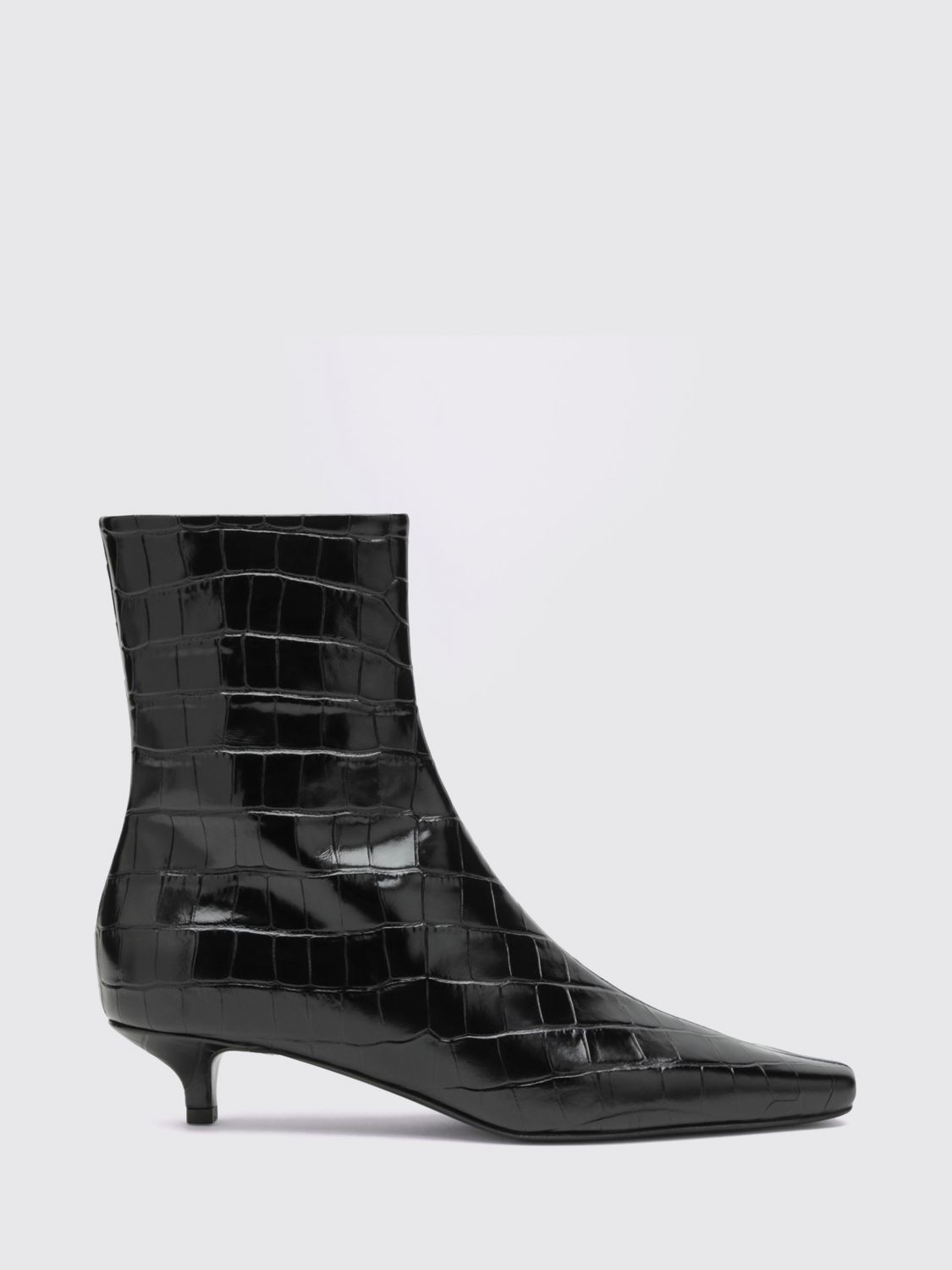 Toteme Tapered Croc-Effect Leather Ankle Boots with Low Heel