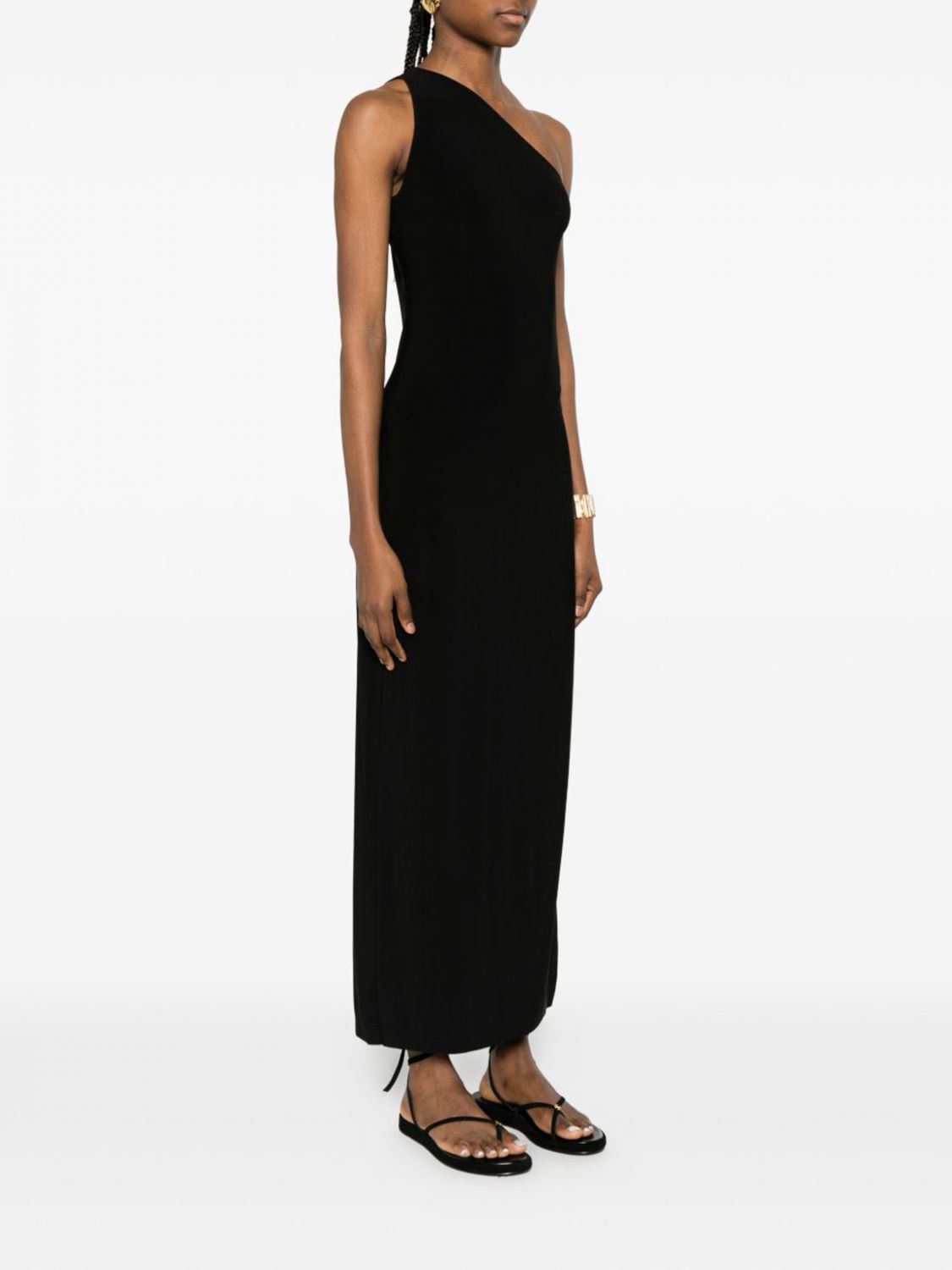 NORMA KAMALI One-Shoulder Long Jersey Sheath Dress with Side Slit by