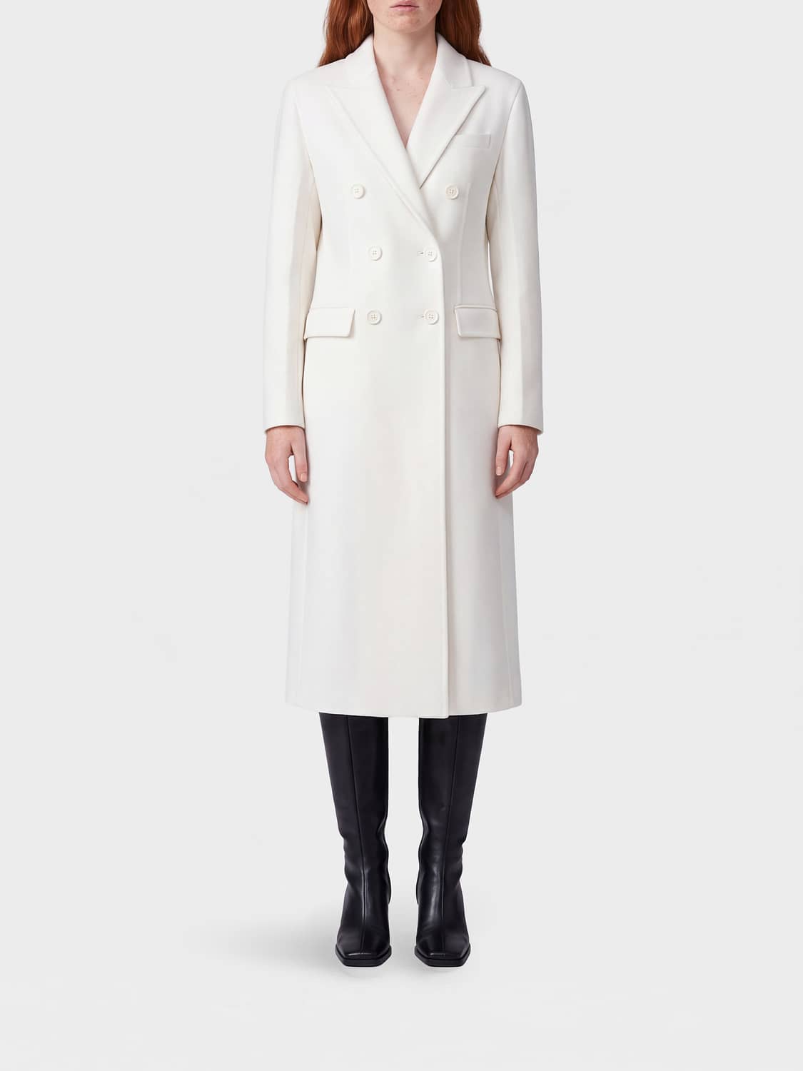 Fendi Double-Breasted Long Wool Blend Coat with Lapel Collar